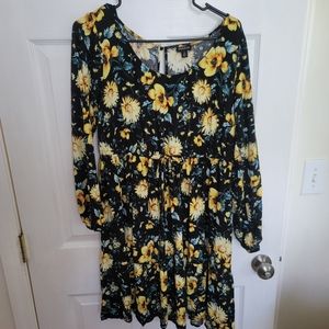 Torrid Longsleeve Sunflower Mini Dress with Elastic Tie Waist Size 0 (L/XL)